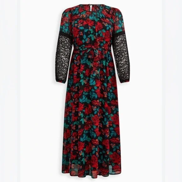 NWT Torrid Plus Size Women's Maxi Peasant Chiffon Floral Black Dress sz 6X/30 - Picture 3 of 16